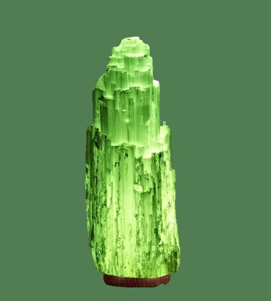 Selenite Lamp Medium Green (White crystal with green bulb) 11"